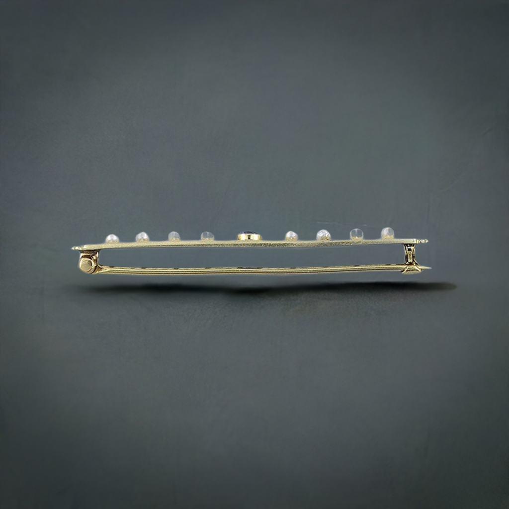 Antique c1910s-1930s American Sapphire Pearl 14k Gold Filigree Bar Pin Brooch
