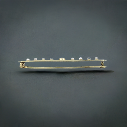 Antique c1910s-1930s American Sapphire Pearl 14k Gold Filigree Bar Pin Brooch