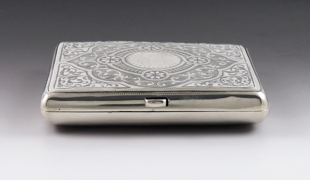 Antique 19th Century Russian Silver Niello Enamel Troika Carriage Cigarette Case