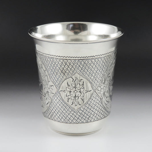 Antique 1867 Russian Moscow Niello Enamel Silver Church Scene Vodka Beaker Cup