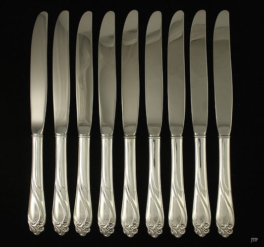 9 Pretty International Sterling Silver Enchanted Rose Knives