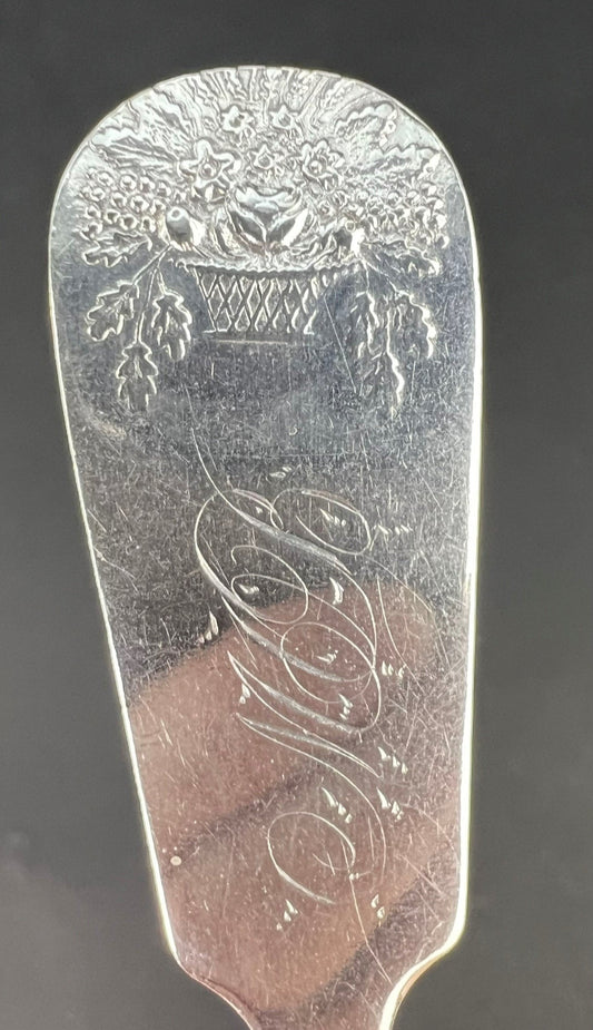 Superb Set 9 c1830s American Coin Silver Basket of Flowers Teaspoons Spoons