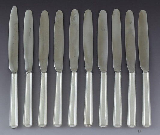 Wonderful Set 10 English Georgian Sterling Silver Handle Dinner Knives