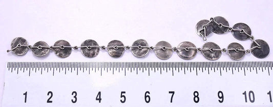 Artisan-Made Sterling Silver Oxidized Link Necklace w/ Lily Pad Form Links