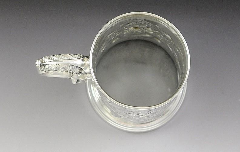 Antique 19th Century Silver Plate Repousse Glass Bottom Stein Mug Cup