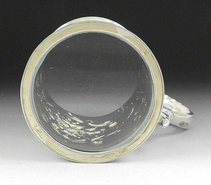 Antique 19th Century Silver Plate Repousse Glass Bottom Stein Mug Cup