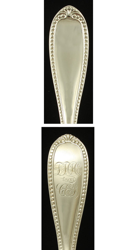 1860s Antique Crosby Hunnewell Morse Sterling Silver Beaded Gravy Sauce Ladle