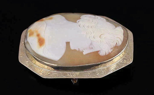 Vintage 1920s Fine Quality 14k Gold Cameo of a Young Woman Brooch Pin