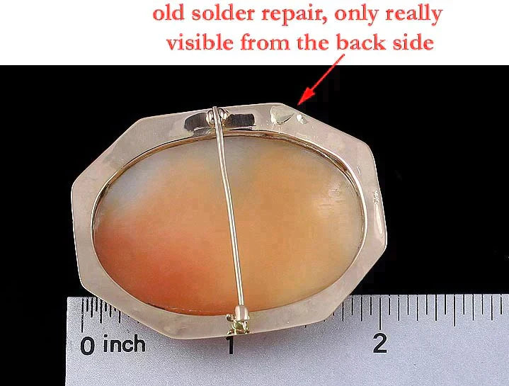 Vintage 1920s Fine Quality 14k Gold Cameo of a Young Woman Brooch Pin