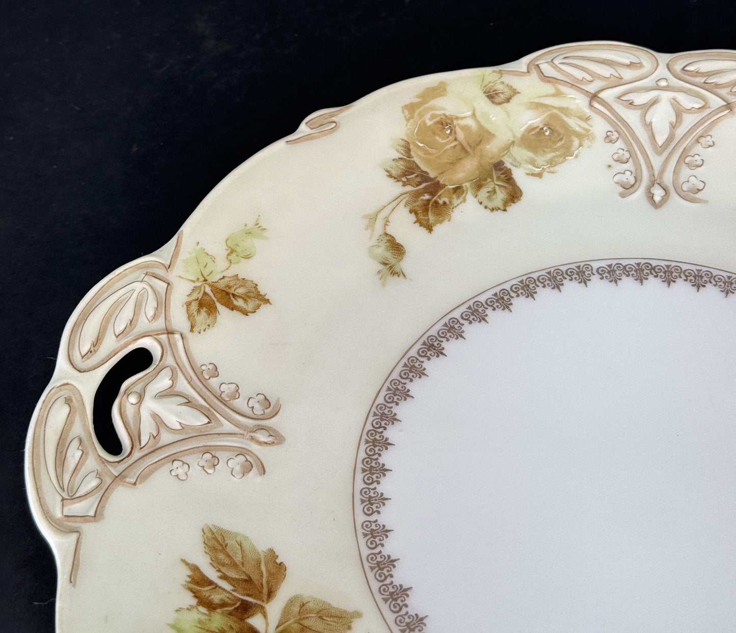 H. Ohme Silesia Old Ivory Clairon Round Double Handle Serving Platter Plate