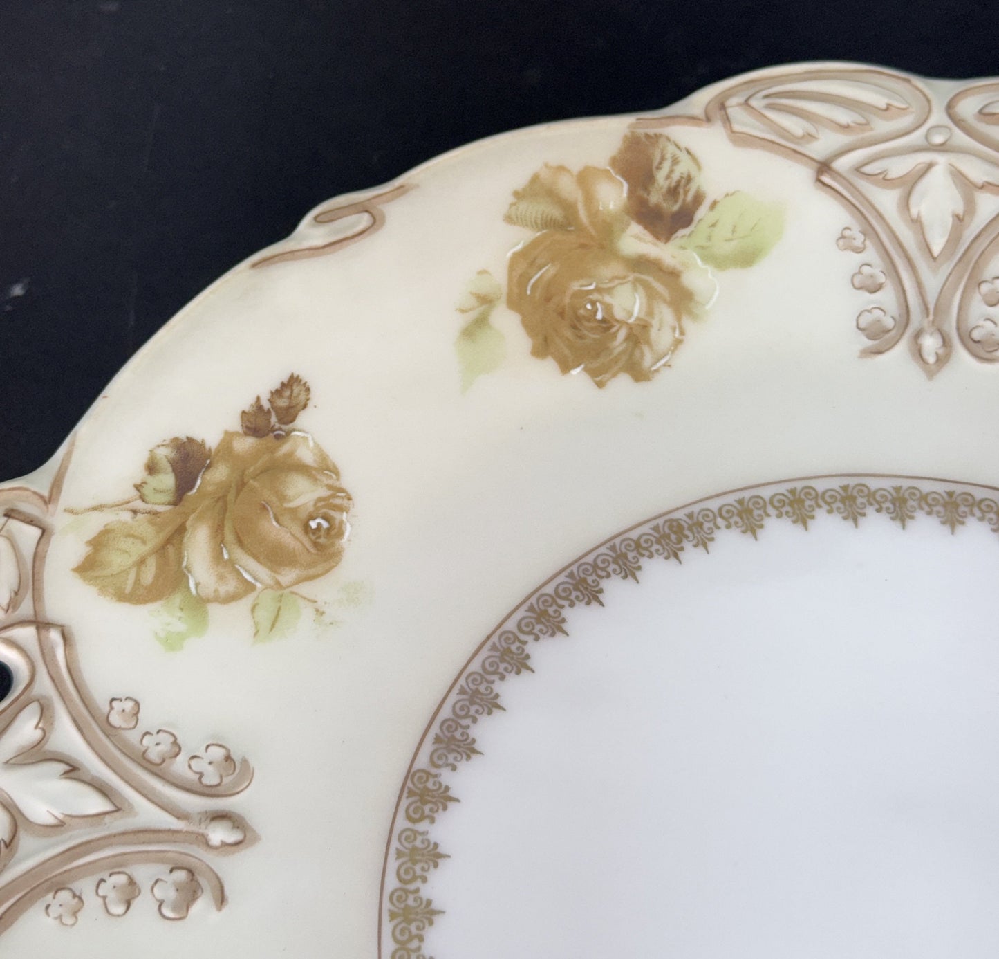H. Ohme Silesia Old Ivory Clairon Round Double Handle Serving Platter Plate