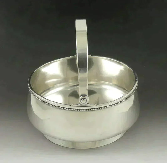 Antique c1890 Russian Silver Beaded Rim Swing Handle Basket Bowl/Dish NO MONO