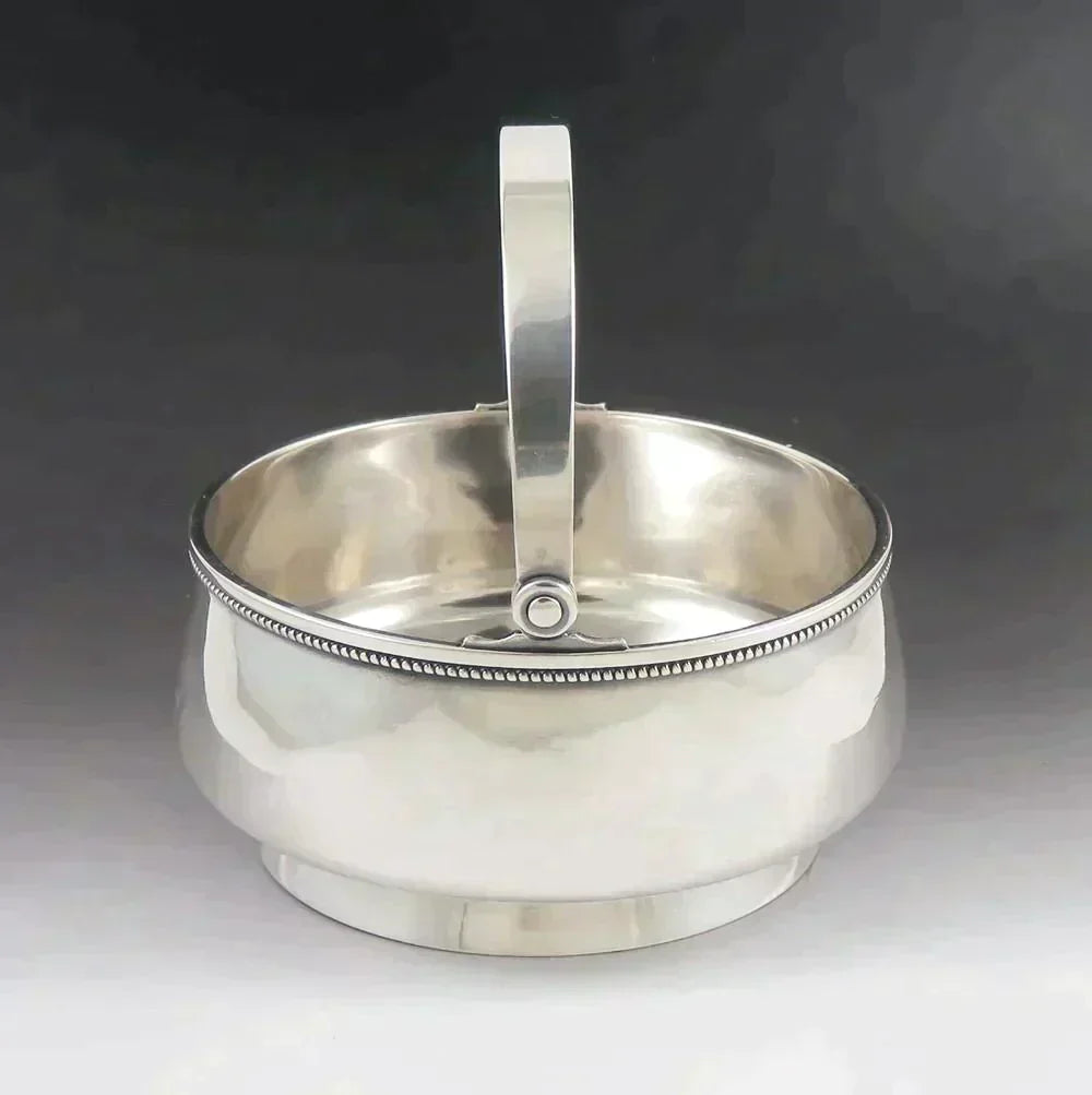 Antique c1890 Russian Silver Beaded Rim Swing Handle Basket Bowl/Dish NO MONO