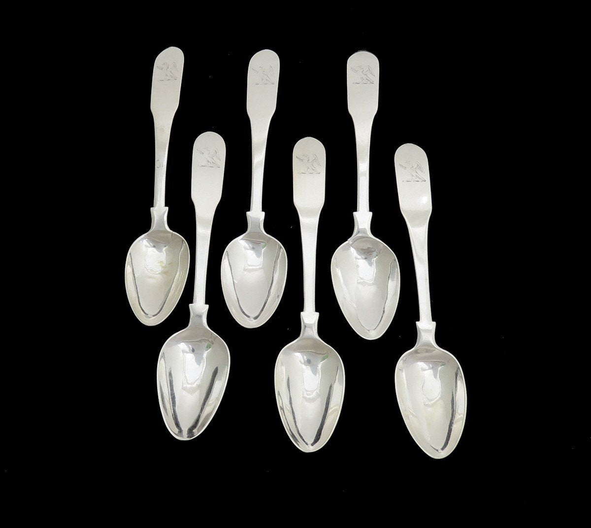 6 Great Coin Silver Coffee Spoons Eagle Crest Samuel Williamson 6 Inches 1800