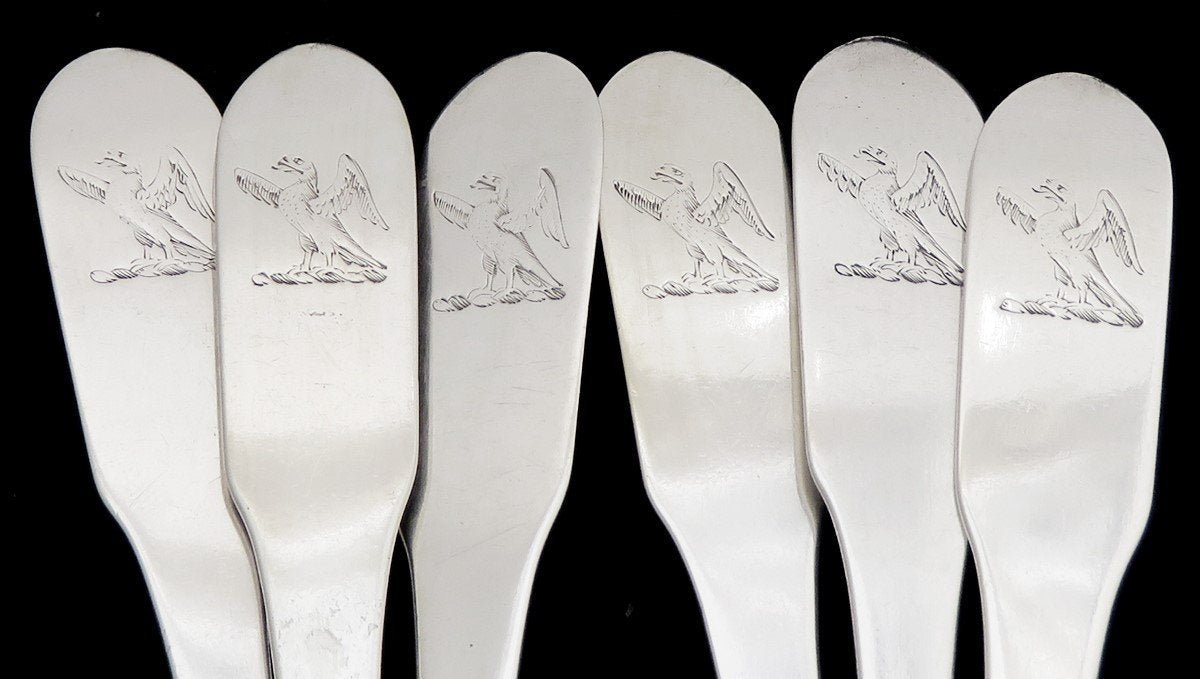 6 Great Coin Silver Coffee Spoons Eagle Crest Samuel Williamson 6 Inches 1800