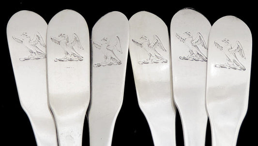 6 Great Coin Silver Coffee Spoons Eagle Crest Samuel Williamson 6 Inches 1800