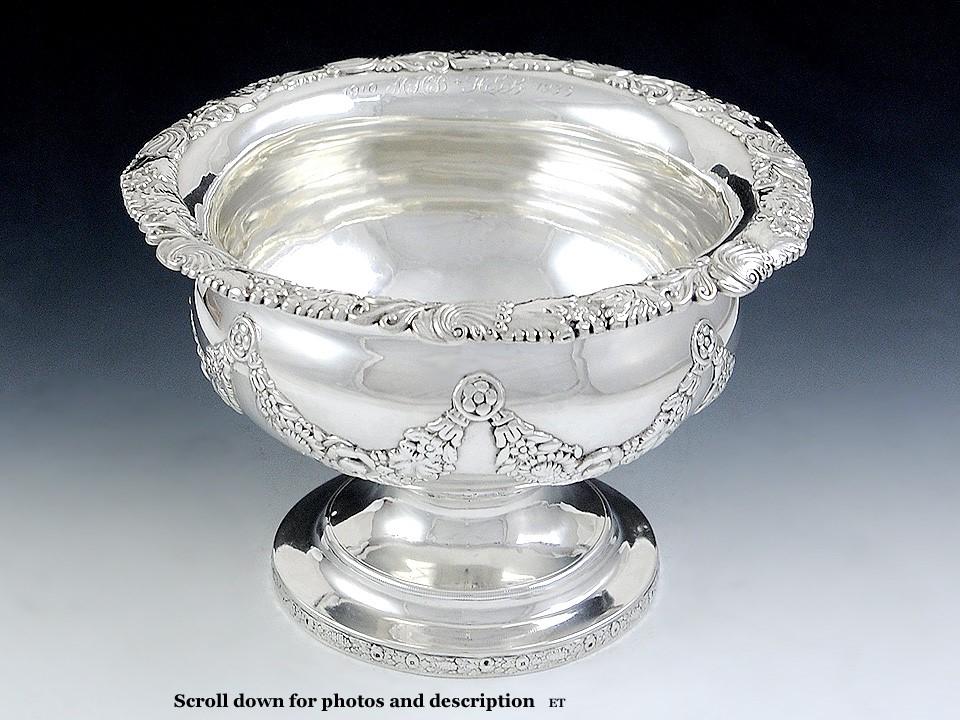 Antique 1824 Early Kirk Coin Silver Compote Raised Serving Dish 8"