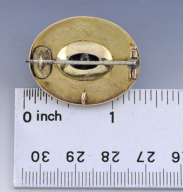 Mid 1800s Victorian Etruscan Revival 14k Amethyst Pearl Enamel Brooch/Pin