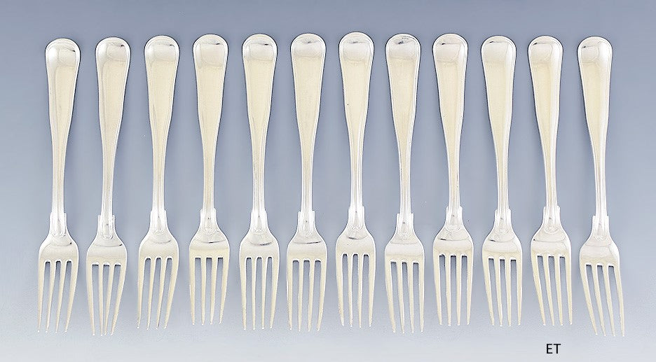 Late 1800s/early 1900s Superb set 12 P. Hertz Old Danish Silver Dinner Forks