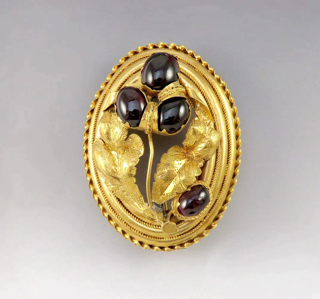 Antique American Victorian 14K Yellow Gold Garnet Gemstone Flower Brooch/Pin