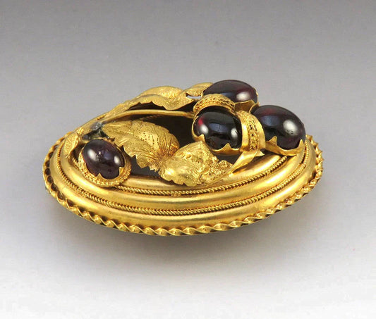 Antique American Victorian 14K Yellow Gold Garnet Gemstone Flower Brooch/Pin