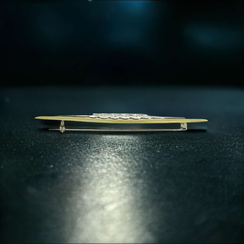 Gorgeous Italian 18K White & Yellow Gold Diamond Pin Brooch