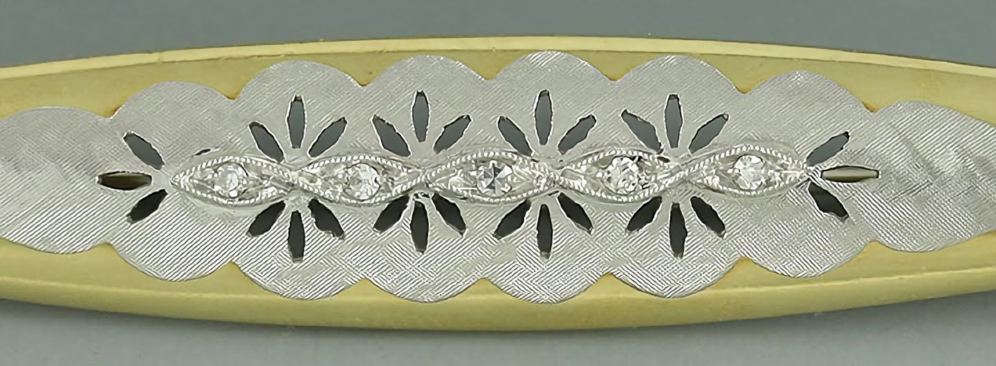 Gorgeous Italian 18K White & Yellow Gold Diamond Pin Brooch