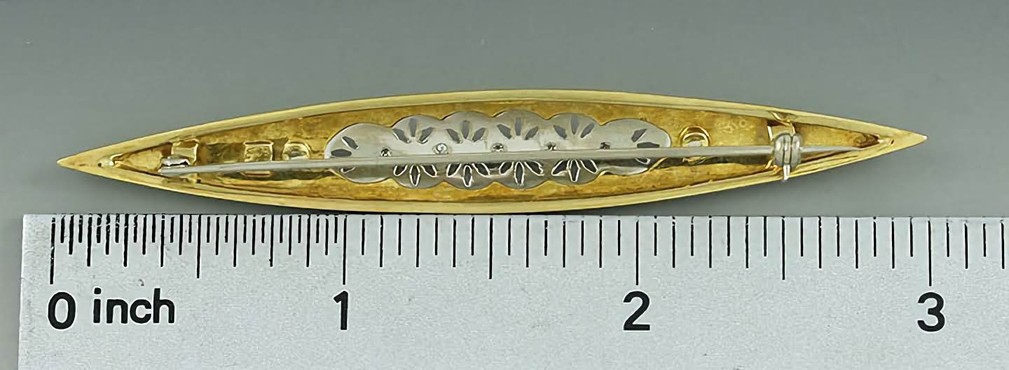 Gorgeous Italian 18K White & Yellow Gold Diamond Pin Brooch