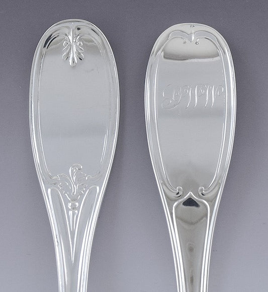 c1850s Superb set 11 American Coin Olive Tuscan Forks Palmer & Bachelder