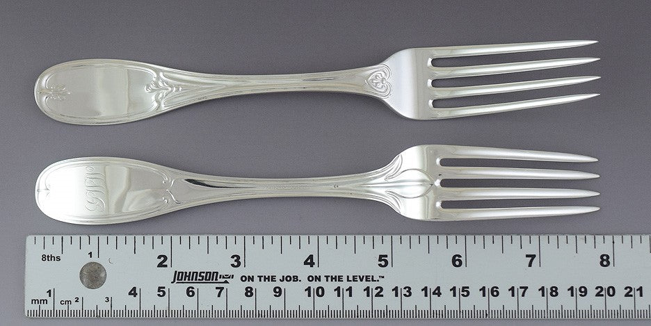c1850s Superb set 11 American Coin Olive Tuscan Forks Palmer & Bachelder