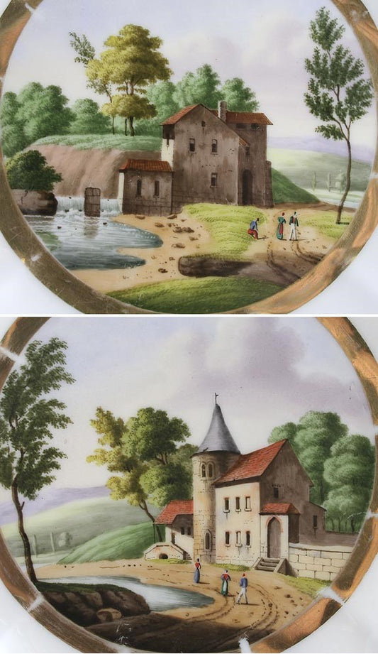 c1840s Hand Painted Gilt Porcelain Shrimp Bowls Dishes