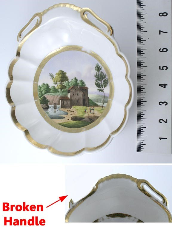 c1840s Hand Painted Gilt Porcelain Shrimp Bowls Dishes