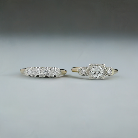 Stunning 14K Gold Diamond Engagement & Wedding Ring Suite Set