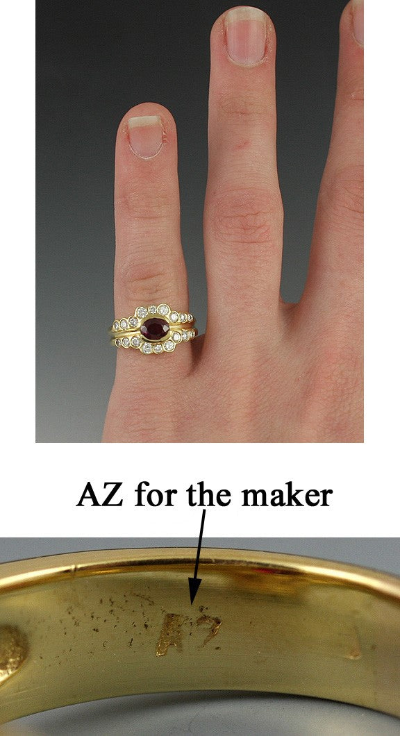 Superb 18K Yellow Gold 1ct Red Ruby 2/3ct Brilliant Diamond Band Ring Size 5.75