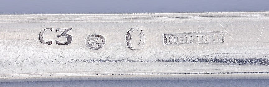 Antique 1809 Large Swedish Silver Serving Platter Stuffing Spoon 11.25"