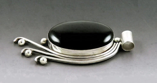 Eye Catching VTG Mexican Sterling Silver Black Onyx Statement Pendant