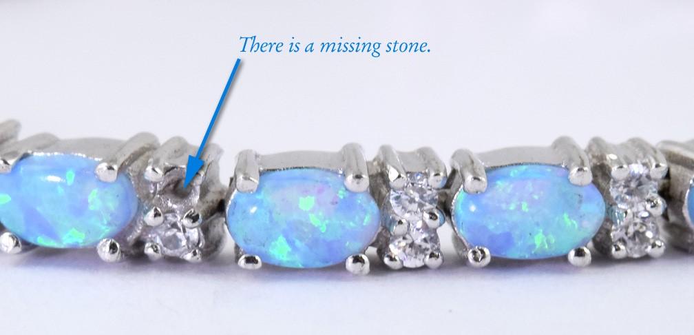 Beautiful Sterling Silver Synthetic Opal and Diamond Bracelet, 6 3/4"