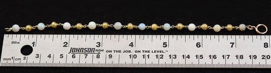 Lovely VTG 14k Yellow Gold Opal and Textured Gold Beaded Bracelet