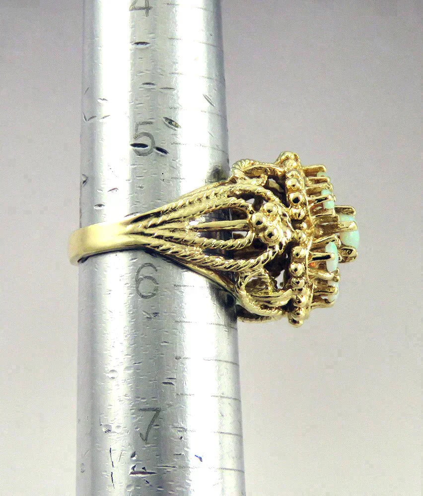 Fine 14K Yellow Gold 7 Natural Opal Cabochon Large Cluster Statement Ring