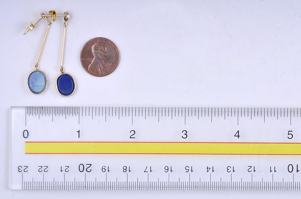 Outstanding Modern 14k Gold and Blue Fiery Opal Dangling Pierced Earrings