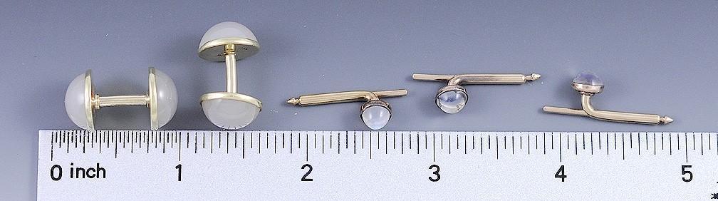 Vintage 14k Gold Agate Moonstone Cufflink & Stud Set