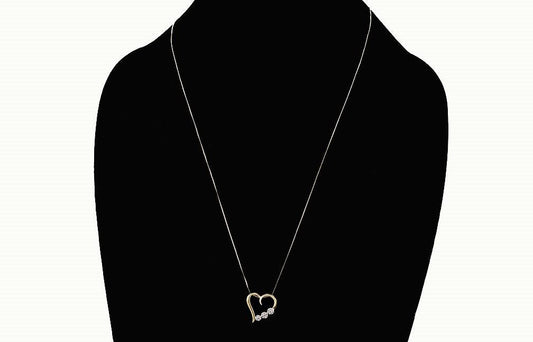 Shining 10k Yellow Gold and Diamond Necklace and Open Heart Pendant w/ Flowers