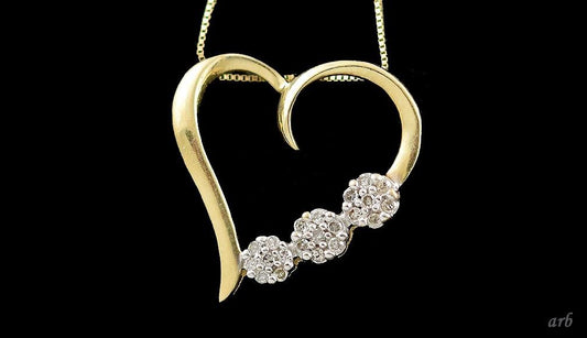 Shining 10k Yellow Gold and Diamond Necklace and Open Heart Pendant w/ Flowers