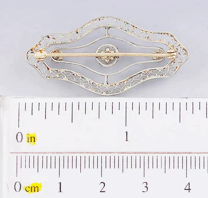 Lovely 14k Gold & Diamond Filigree Pin/Brooch