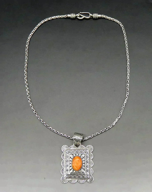 Pretty Modern Coral Sterling Silver Pendant Necklace Chain Indonesia BA