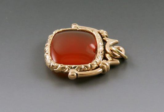 Beautiful Victorian 14K Yellow Gold Carnelian Gemstone Spinner Fob Charm