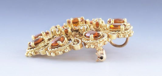 Charming Retro 14k Gold Diamond & Citrine Pin / Brooch / Pendant