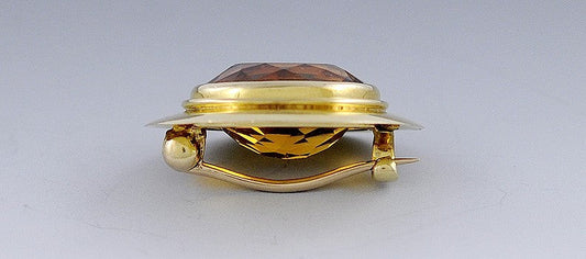 Early 20th Century 14k Gold Faceted Citrine Pin Small Brooch