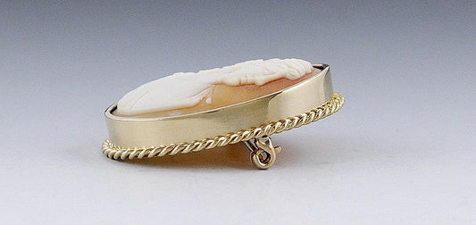 Great c1900 Vintage 14k Gold & Hand Carved Shell Cameo Brooch Pin
