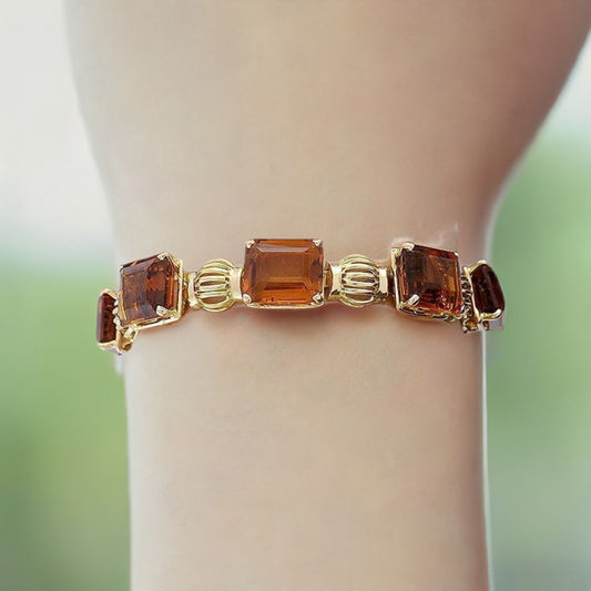 High End 18K Yellow Gold & Faceted Citrine Linked Bracelet
